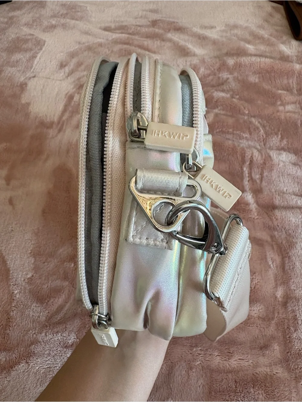 iHKWIP Iridescent Pearl Crossbody Bag Convertible Belt Bag